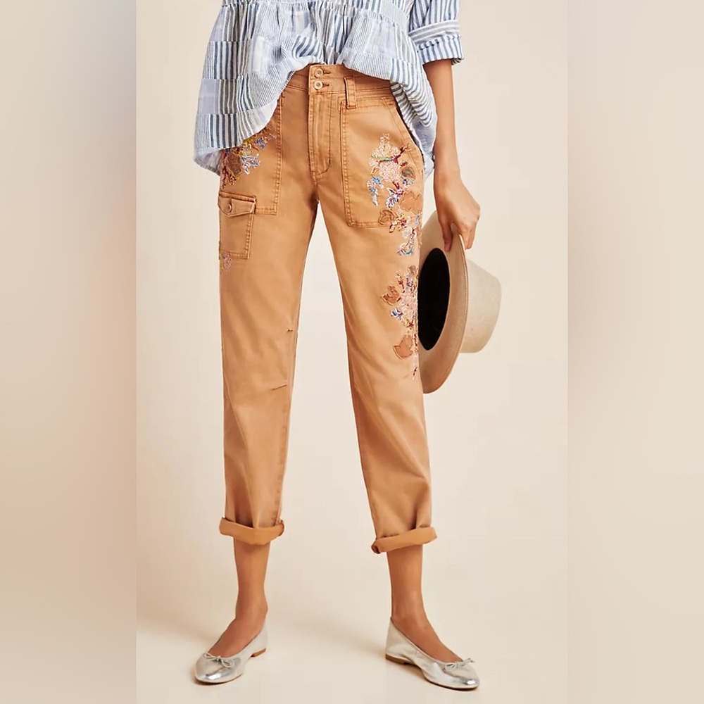 ANTHROPOLOGIE The Wanderer Embroidered Cargo Ankle Pants